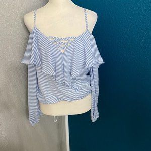 RUE21‎ Striped Panel Cold Shoulder Blouse
